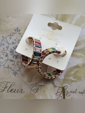 Open Hoop Rhinestone  Baguette Earrings - Multi-Color